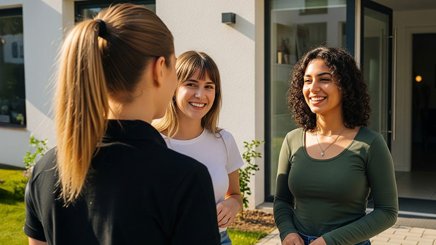 Tenants talking with property manager